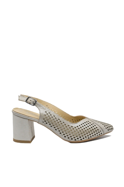 Imagine Pantofi decupați eleganți bej sidefat, din piele naturală cu model perforat MIR991