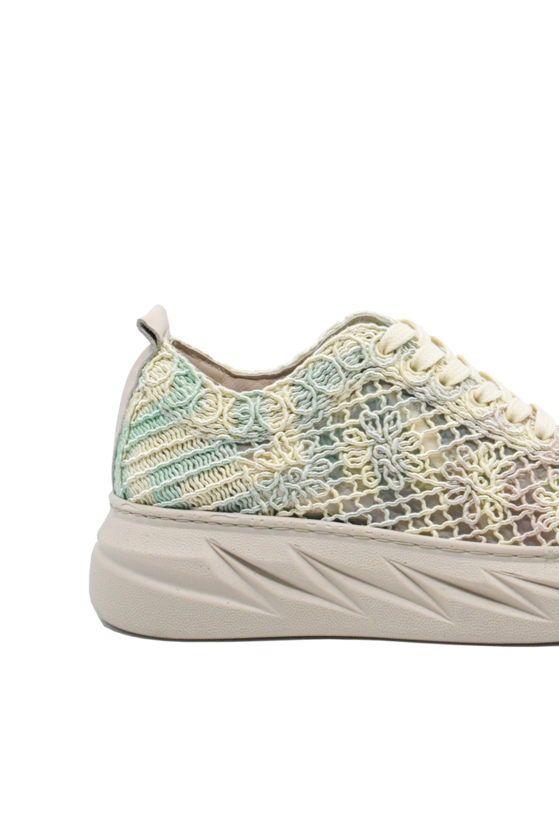 Imagine Sneakers de vară anatomici din dantelă bej cu detalii multicolore MIR450-011