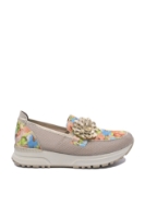 Imagine Pantofi comozi damă din plasă, roz cu model floral RIKN7460-31