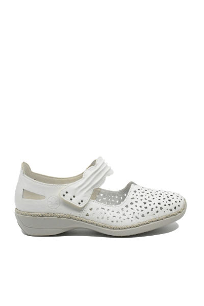 Imagine Pantofi perforați cu baretă albi din piele naturală RIK41399-80