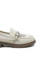 Imagine Pantofi chic stil loafer crem din lac cu inserții de plasă FNX58019