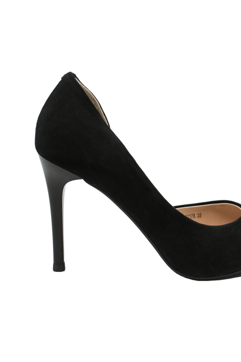 Imagine Pantofi stiletto cu decupaj, negri, din piele întoarsă OTR60017
