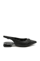 Imagine Pantofi decupați negri din piele naturală cu flori aplicate FLG25-034