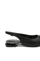 Imagine Pantofi decupați negri din piele naturală cu flori aplicate FLG25-034