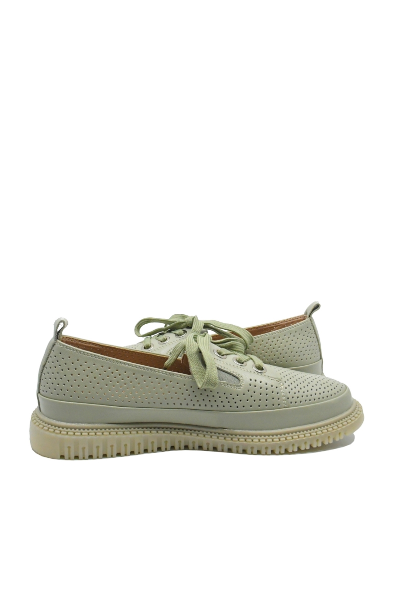 Imagine Pantofi comozi cu perforații și fundiță, verde deschis, din piele naturală OTR60015