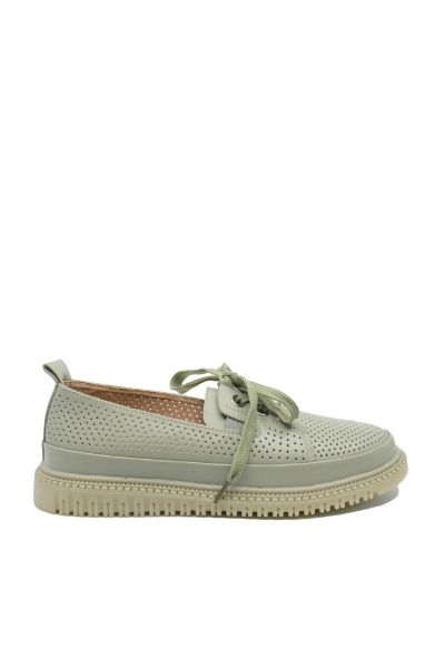 Imagine Pantofi comozi cu perforații și fundiță, verde deschis, din piele naturală OTR60017