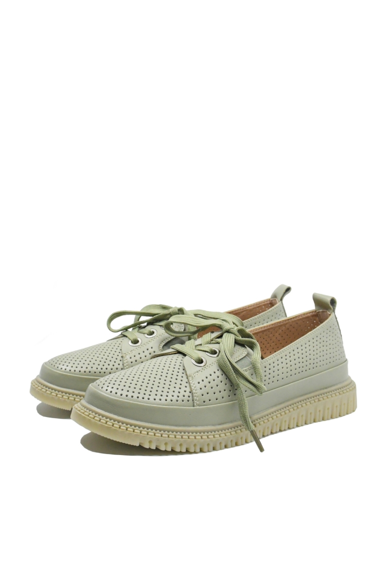 Imagine Pantofi comozi cu perforații și fundiță, verde deschis, din piele naturală OTR60015
