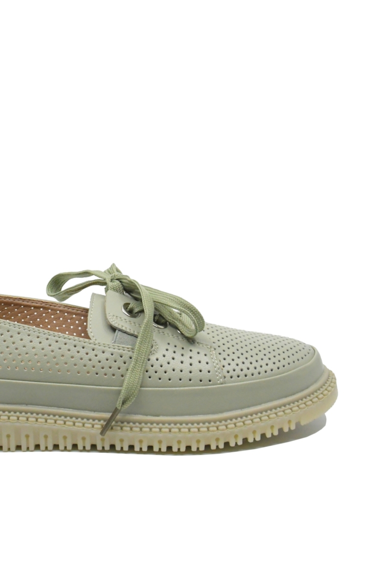 Imagine Pantofi comozi cu perforații și fundiță, verde deschis, din piele naturală OTR60015