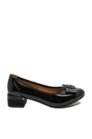 Imagine Pantofi office damă cu toc mic și fundiță, negri din lac OTR140014