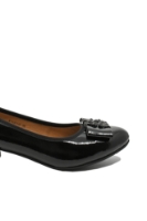 Imagine Pantofi office damă cu toc mic și fundiță, negri din lac OTR140014