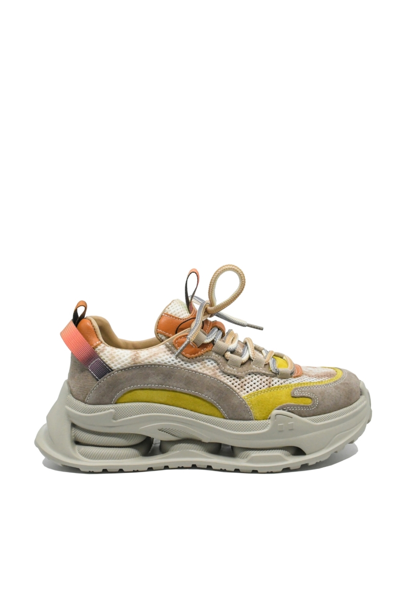 Imagine Sneakers damă galben multicolor, din plasă și piele naturală FNX36868-1