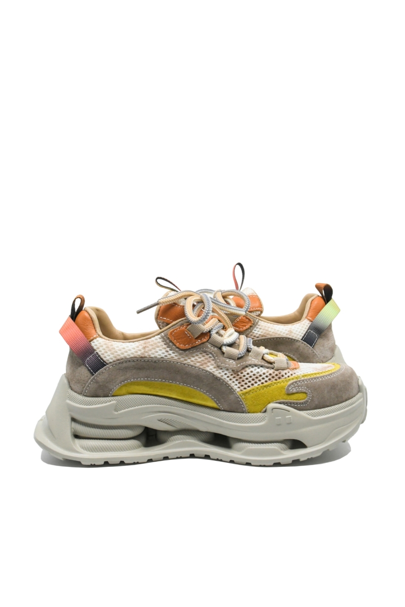 Imagine Sneakers damă galben multicolor, din plasă și piele naturală FNX36868-1