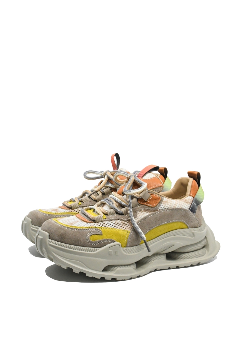 Imagine Sneakers damă galben multicolor, din plasă și piele naturală FNX36868-1