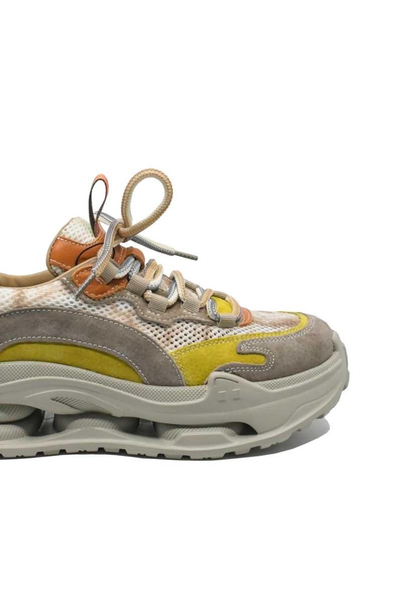Imagine Sneakers damă galben multicolor, din plasă și piele naturală FNX36868-1