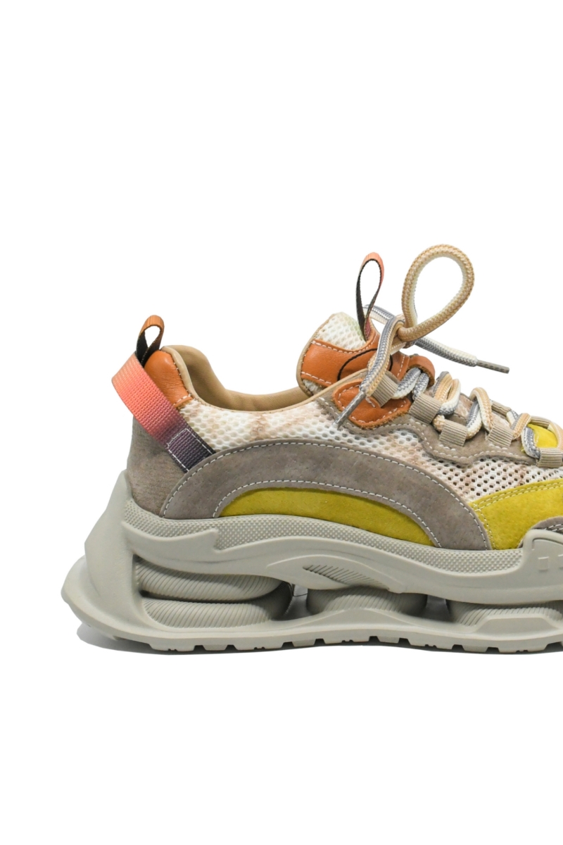 Imagine Sneakers damă galben multicolor, din plasă și piele naturală FNX36868-1