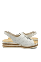Imagine Sandale damă wedge, albe, cu logo medalion decorativ RIK62902-80