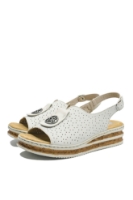 Imagine Sandale damă wedge, albe, cu logo medalion decorativ RIK62902-80