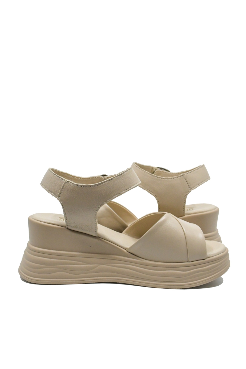 Imagine Sandale comode wedge cream din piele naturală FNX8701-1