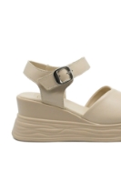 Imagine Sandale comode wedge cream din piele naturală FNX8701-1