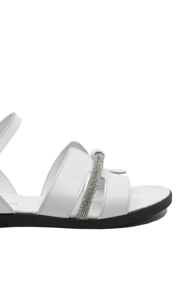 Imagine Sandale joase cu strasuri, albe, din piele naturală MIR221