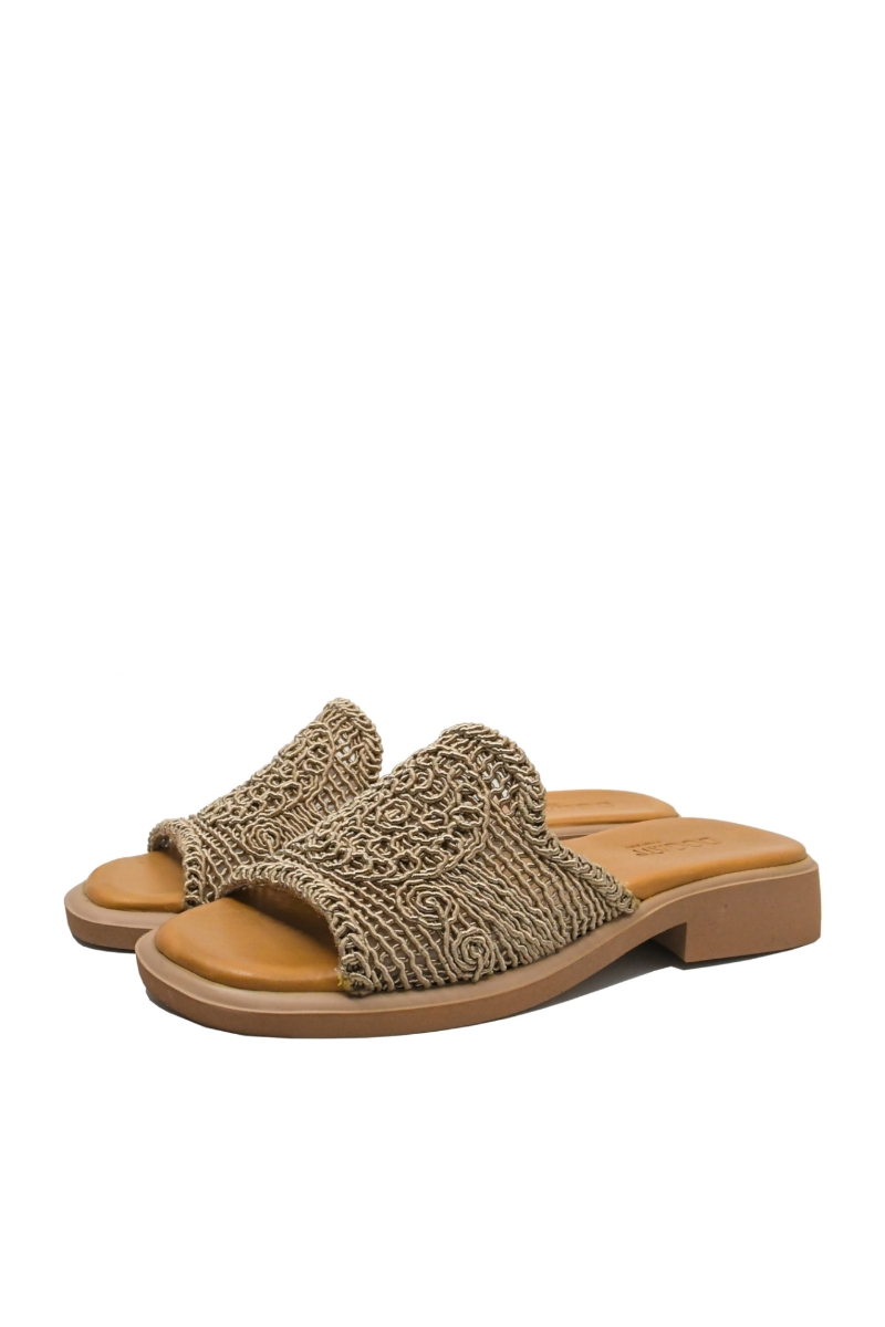 Imagine Saboți damă plați bej textil cu model împletit MIR1422