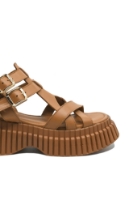 Imagine Sandale damă cu platformă și barete încrucișate, maro, din piele naturală MIR224