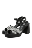 Imagine Sandale cu platformă negre, din piele naturală cu model șarpe MIR9587