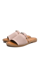 Imagine Saboți plați roz pudră din piele naturală, decorați cu charmuri MIR11007