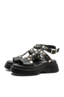 Imagine Sandale platformă negre din piele naturală, bătute cu capse aurii MIR307
