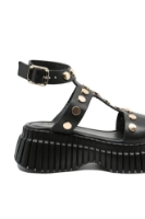 Imagine Sandale platformă negre din piele naturală, bătute cu capse aurii MIR307