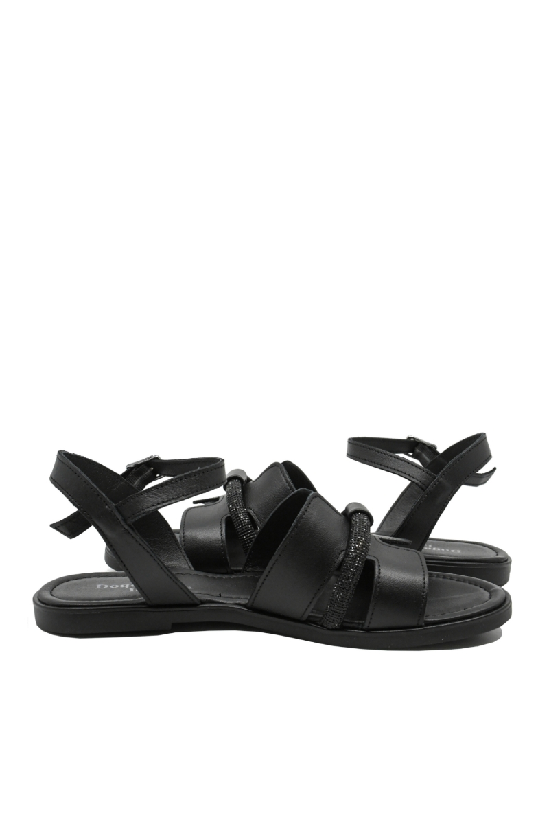Imagine Sandale joase cu strasuri, negre, din piele naturală MIR221