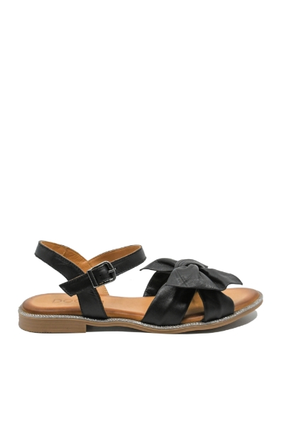Imagine Sandale plate cu fundă, negre, din piele naturală MIR414