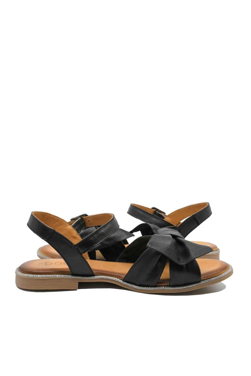 Imagine Sandale plate cu fundă, negre, din piele naturală MIR414