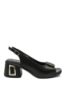 Imagine Sandale office din piele naturală, negre cu accente aurii MIR9620