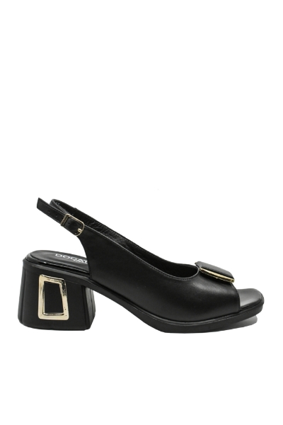 Imagine Sandale office din piele naturală, negre cu accente aurii MIR9620