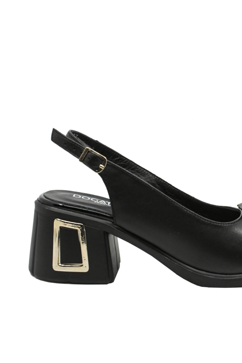 Imagine Sandale office din piele naturală, negre cu accente aurii MIR9620