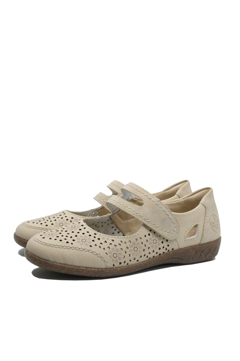 Imagine Pantofi casual din piele naturală bej cu model perforat RIK47675-60
