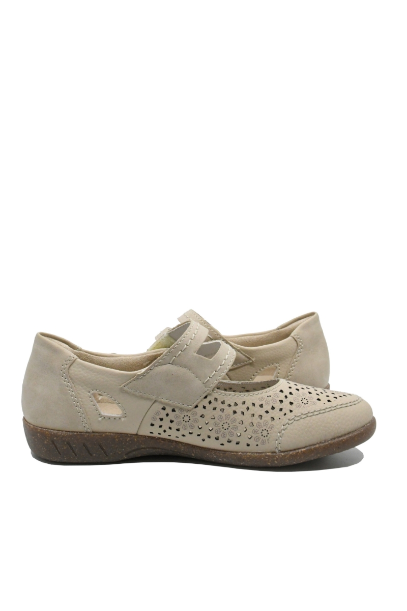 Imagine Pantofi casual din piele naturală bej cu model perforat RIK47675-60