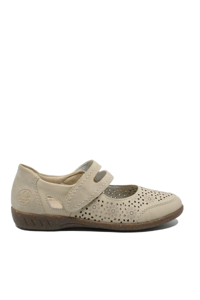 Imagine Pantofi casual din piele naturală bej cu model perforat RIK47675-60