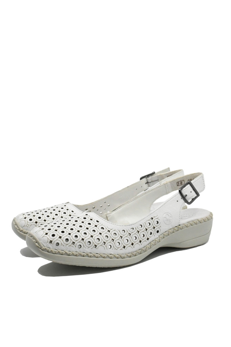Imagine Mocasini damă din piele naturală albi, decupați la spate RIK41350-80