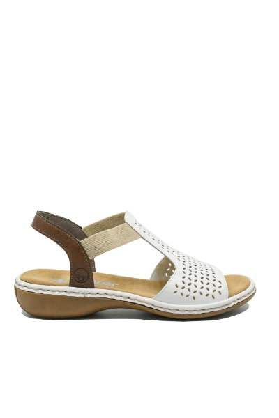 Imagine Sandale damă joase, albe perforate din piele naturală RIK65917-80