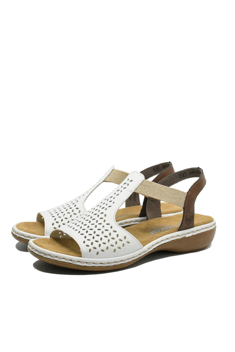 Imagine Sandale damă joase, albe perforate din piele naturală RIK65917-80