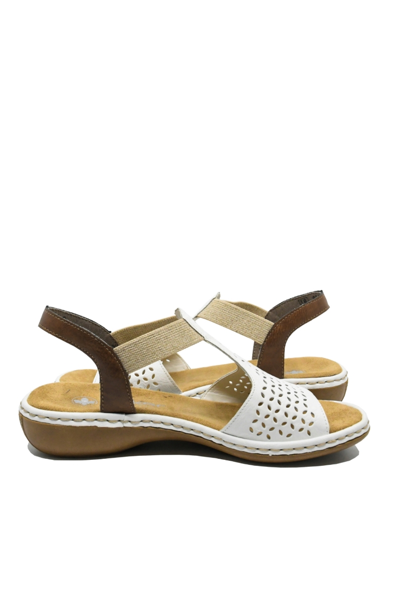 Imagine Sandale damă joase, albe perforate din piele naturală RIK65917-80