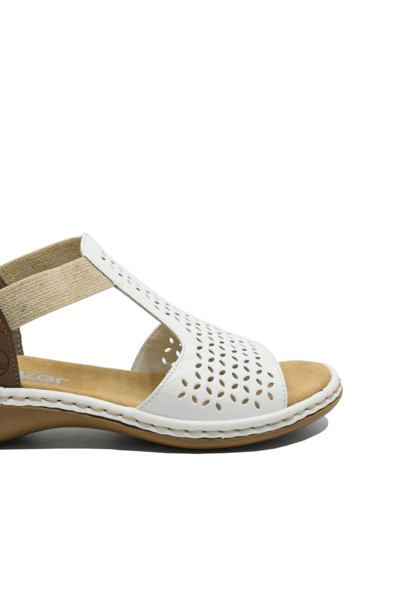 Imagine Sandale damă joase, albe perforate din piele naturală RIK65917-80