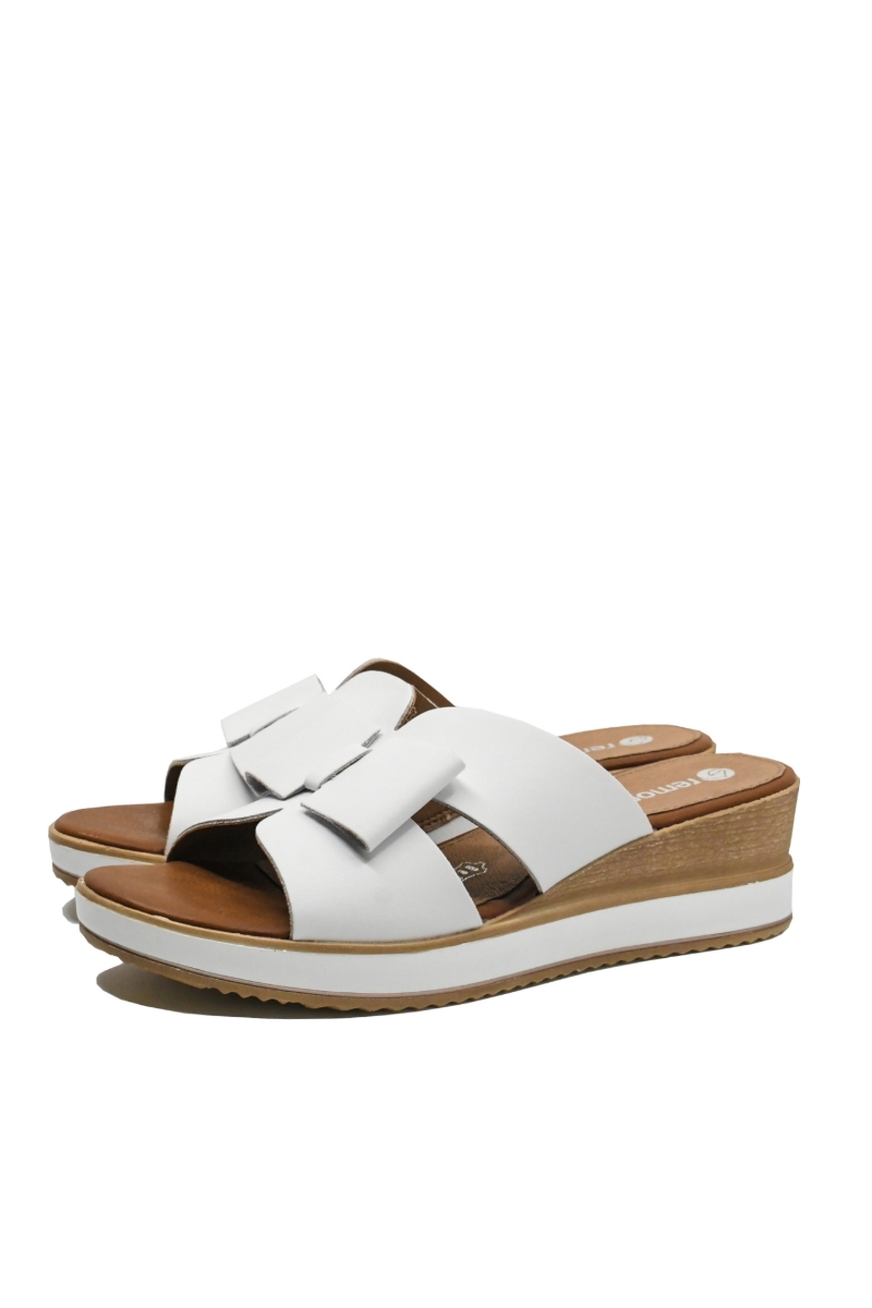 Imagine Saboți wedge cu fundiță, albi, din piele naturală REMD6456-80