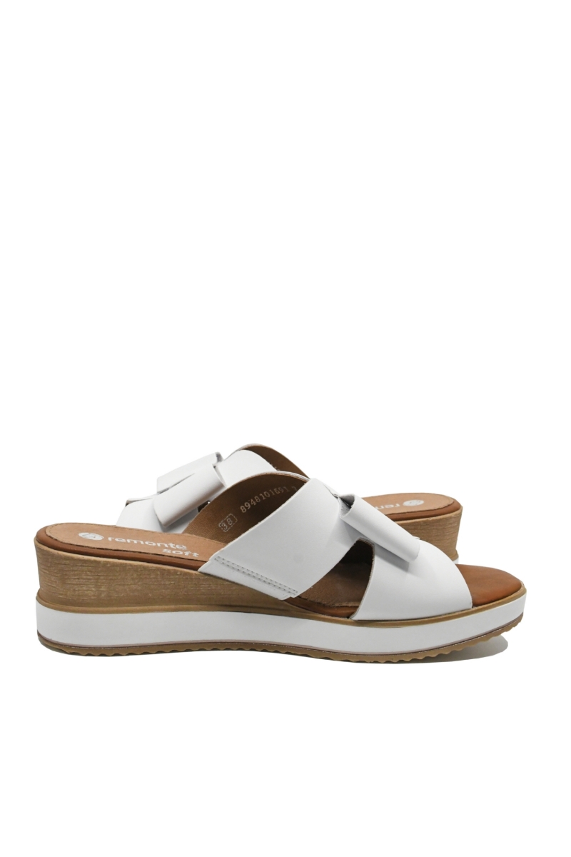 Imagine Saboți wedge cu fundiță, albi, din piele naturală REMD6456-80