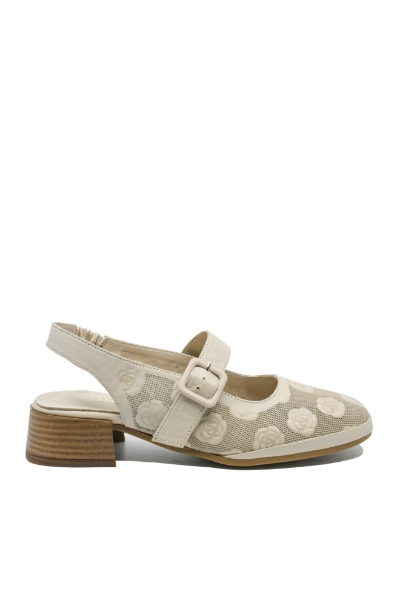 Imagine Pantofi decupați bej din piele naturală, cu model floral GOR5683