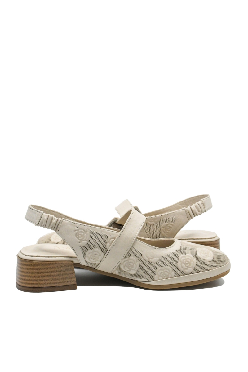 Imagine Pantofi decupați bej din piele naturală, cu model floral GOR5683