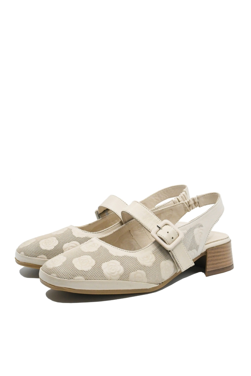 Imagine Pantofi decupați bej din piele naturală, cu model floral GOR5683