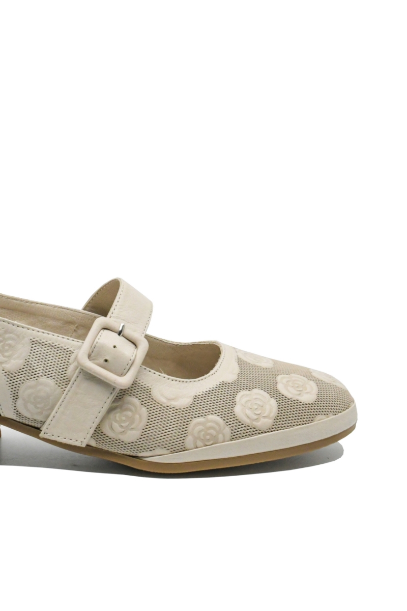 Imagine Pantofi decupați bej din piele naturală, cu model floral GOR5683